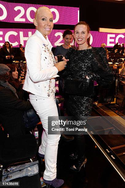 Actress Natascha Ochsenknecht and actress Nadeshda Brennecke attend the Echo Award 2010 at Palais am Funkturm on March 4, 2010 in Berlin, Germany.