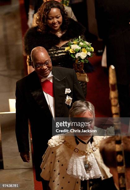 The Lord Mayor of London Nick Anstee and South African President Jacob Zuma and his wife Thobeka Madiba Zuma attend a banquet at the Guildhall on...