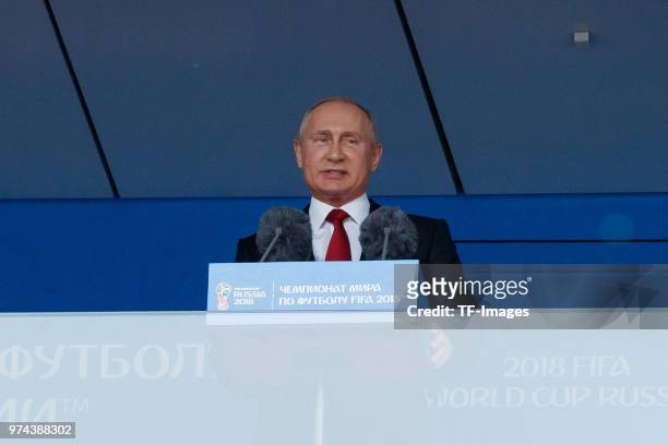 President Wladimir Putin of Russia looks on prior to the 2018 FIFA World Cup Russia group A match between Russia and Saudi Arabia at Luzhniki Stadium...