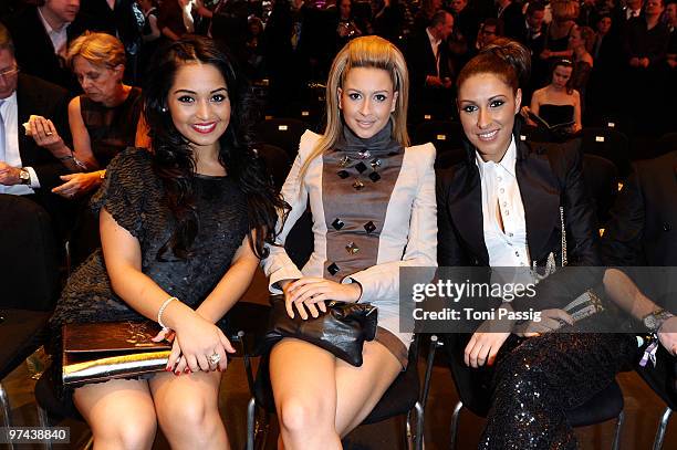 Bahar Kizil, Mandy Capristo and Senna Guemmour of the band Monrose attend the Echo Award 2010 at Palais am Funkturm on March 4, 2010 in Berlin,...