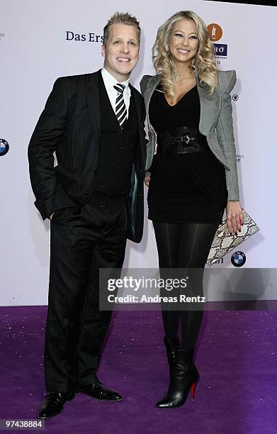 Oliver Pocher and Sandy Meyer-Woelden arrive for Echo award 2010 at Messe Berlin on March 4, 2010 in Berlin, Germany.