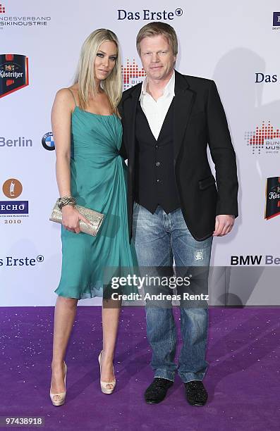 Oliver Kahn and partner Svenja arrive for the Echo award 2010 at Messe Berlin on March 4, 2010 in Berlin, Germany.