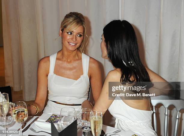 Tess Daly and Yasmin Mills attend the private dinner for the White Ribbon Alliance's Global Dinner Party Campaign, at Agua in the Sanderson Hotel on...