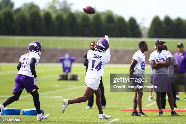 Minnesota Vikings wide receiver Stefon Diggs reaches out for a catch during the Vikings Minicamp on June 14, 2018 at Twin Cities Orthopedics...