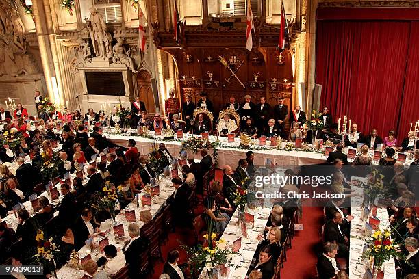 The Duke and Duchess of Gloucester, South African President Jacob Zuma and his wife Thobeka Madiba Zuma, Lord Mayor of London Nick Anstee and his...