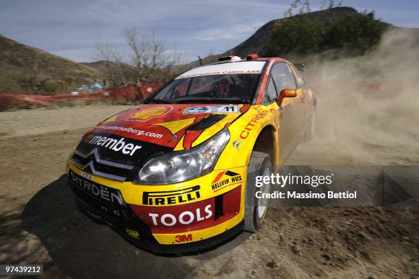 Petter Solberg of Norway and Phil Mills of Great Britain compete in their Citroen C4 during the Shakedown of the WRC Rally Mexico on March 4, 2010 in...