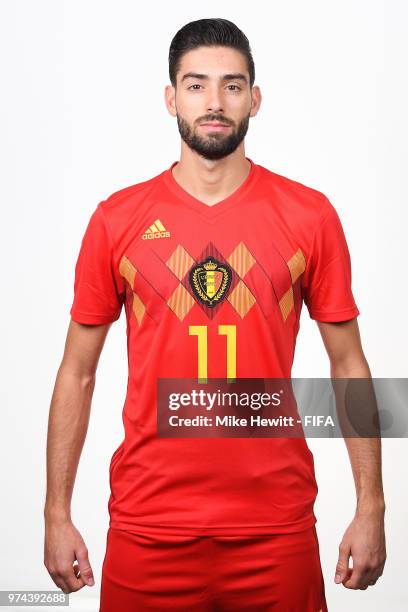 Yannick Carrasco of Belgium poses for a portrait during the official FIFA World Cup 2018 portrait session at the Moscow Country Club on June 14, 2018...