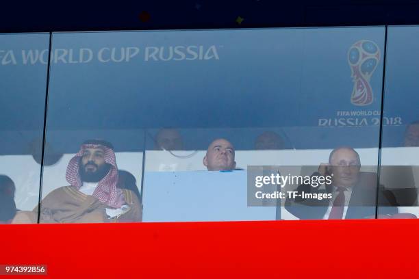 Mohammed bin Salman of Saudi Arabia, FIFA President Gianni Infantino and President Wladimir Putin of Russia look on during the 2018 FIFA World Cup...