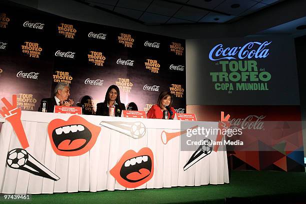 Justino Compean, President of Mexican Soccer Federation, Renata Pereira and Maria Eugenia del Rio, Director of Coca-Cola Mexico, uring the opening of...