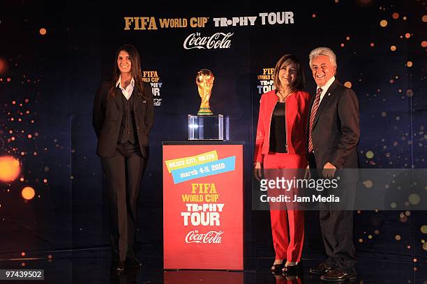 Renata Pereira, Maria Eugenia del Rio, Director of Coca-Cola Mexico, and Justino Compean, President of Mexican Soccer Federation, during the opening...