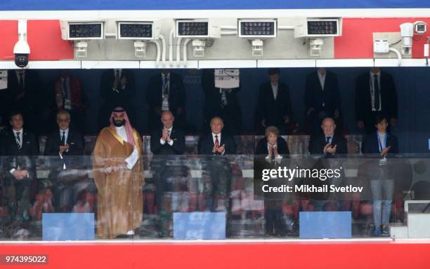 Russian Prisdent Vladimir Putin , FIFA President Gianni Infantino , Saudi Prince Salman applaud duirng the opening ceremony of the 2018 FIFIA World...
