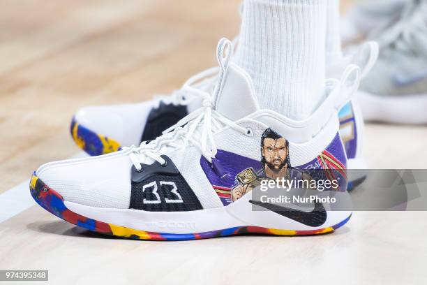 Real Madrid Trey Thompkins Nike Shoes during Liga Endesa Finals match between Real Madrid and Kirolbet Baskonia at Wizink Center in Madrid, Spain....