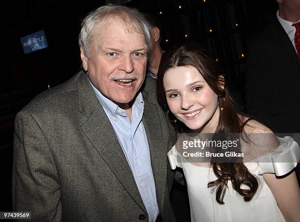 Brian Dennehy and Abigail Breslin pose at the after party for the Broadway opening of "The Miracle Worker" at Crimson on March 3, 2010 in New York...