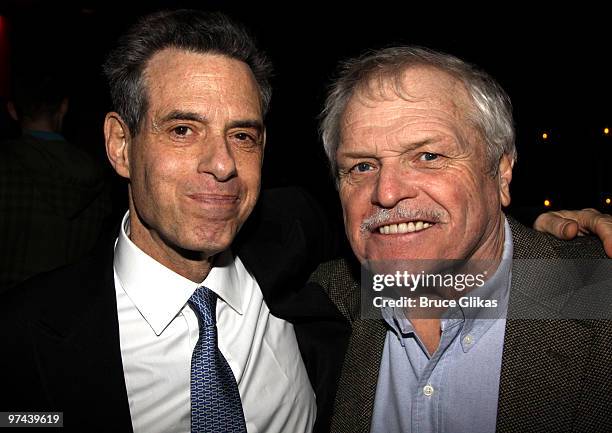 Producer David Richenthal and Brian Dennehy pose at the after party for the Broadway opening of "The Miracle Worker" at Crimson on March 3, 2010 in...