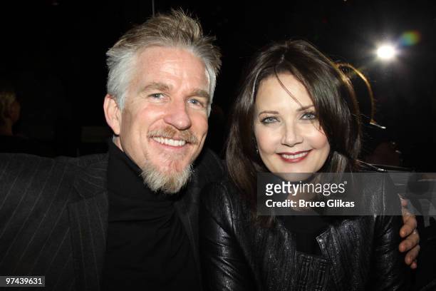 Matthew Modine and Lynda Carter pose at the after party for the Broadway opening of "The Miracle Worker" at Crimson on March 3, 2010 in New York City.