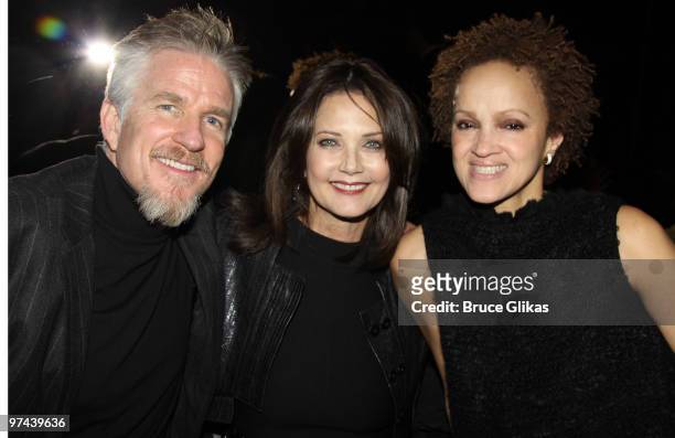Matthew Modine, Lynda Carter and Carrie Modine pose at the after party for the Broadway opening of "The Miracle Worker" at Crimson on March 3, 2010...