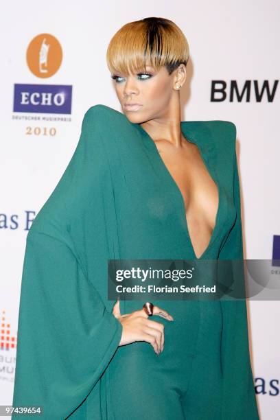 Singer Rihanna arrives at the Echo Award 2010 at Messe Berlin on March 4, 2010 in Berlin, Germany.