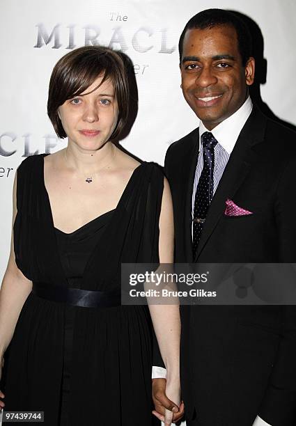 Kate Whoriskey and Daniel Breaker pose at the after party for the Broadway opening of "The Miracle Worker" at Crimson on March 3, 2010 in New York...