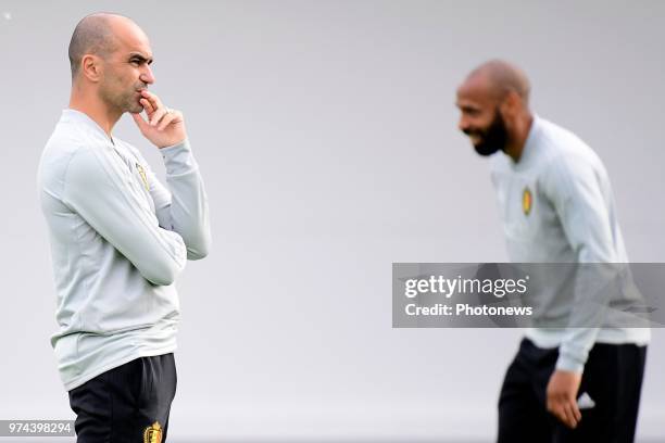 Roberto Martinez head coach of Belgian Team and Thierry Henry ass. Coach of Belgian Team pictured during a training session of the National Soccer...