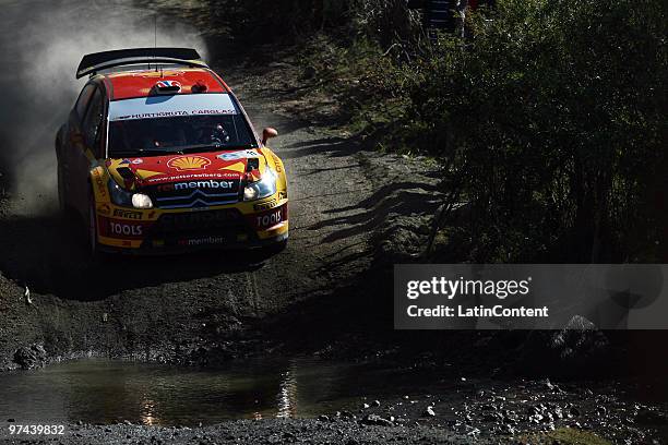 Petter Solberg of Norway and Phil Mills of Great Britain drive their Citroen C4 during the Shakedown of the WRC Rally Mexico 2010 on March 4, 2010 in...