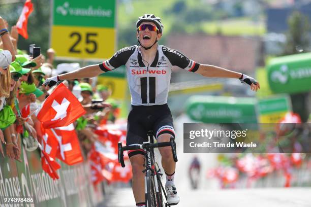 Arrival / Soren Kragh Andersen of Denmark and Team Sunweb / Celebration / during the 82nd Tour of Switzerland 2018 / Stage 6 a 186km from Fiesch to...