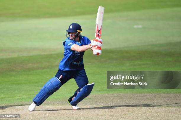 Heino Kuhn of Kent batting during the Royal London One-Day Cup match between Nottinghamshire Outlaws and Kent Spitfires at Trent Bridge on June 14,...