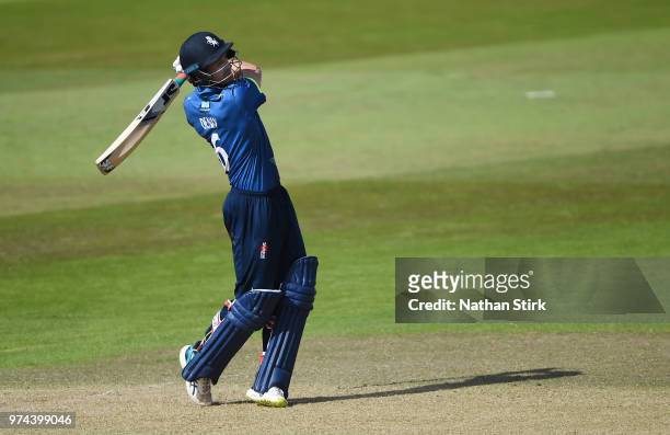 Joe Denly of Kent batting during the Royal London One-Day Cup match between Nottinghamshire Outlaws and Kent Spitfires at Trent Bridge on June 14,...