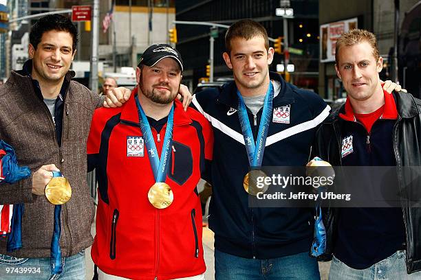 Members of the 2010 Gold Medal U.S. Bobsled Team Steve Mesler, Steve Holcomb, Justin Olsen and Curtis Tomasevicz visit "Late Show With David...