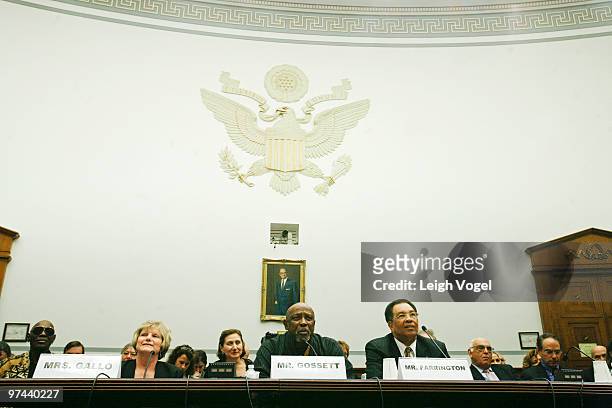 Betty Gallo, Lou Gossett Jr and Thomas Farrington attends the House Oversight and Government Reform hearing on prostate cancer at the Rayburn House...
