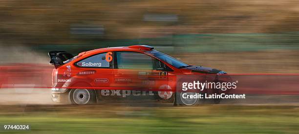 Henning Solberg of Norway and Ilka Minor of Austria compete in their Stobart Ford Focus during the Shakedown of the WRC Rally Mexico 2010 on March 4,...
