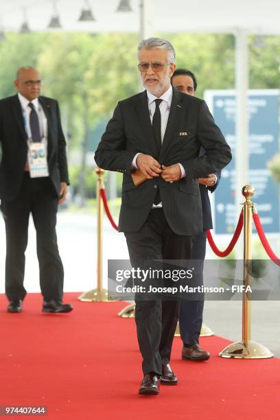 President Shaikh Salman bin Ebrahim Al Khalifa arrives at the stadium as he attends the 2018 FIFA World Cup Russia group A match between Russia and...