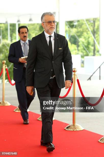 President Shaikh Salman bin Ebrahim Al Khalifa arrives at the stadium as he attends the 2018 FIFA World Cup Russia group A match between Russia and...