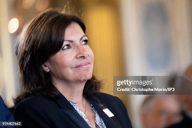 Paris Mayor Anne Hidalgo attends the ceremony of signing of joint funding protocol for the Paris 2024 Olympic Games and 2024 Paralympics games, at...