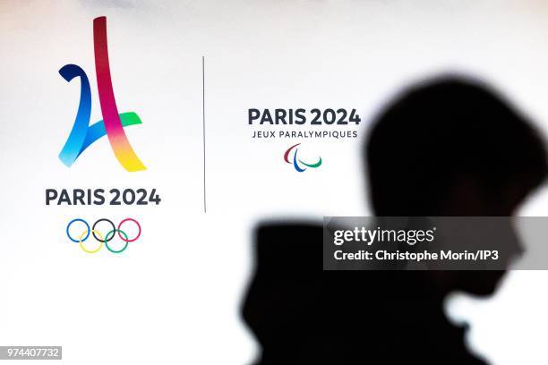 Ceremony of signing of joint funding protocol for the Paris 2024 Olympic Games and 2024 Paralympics games, at the Paris City Hall on June 14, 2018 in...