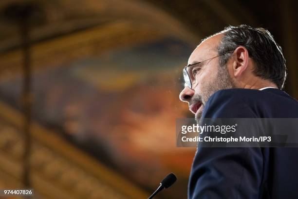 French Prime Minister Edouard Philippe attends the ceremony of signing of joint funding protocol for the Paris 2024 Olympic Games and 2024...