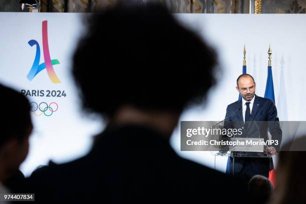 French Prime Minister Edouard Philippe attends the ceremony of signing of joint funding protocol for the Paris 2024 Olympic Games and 2024...