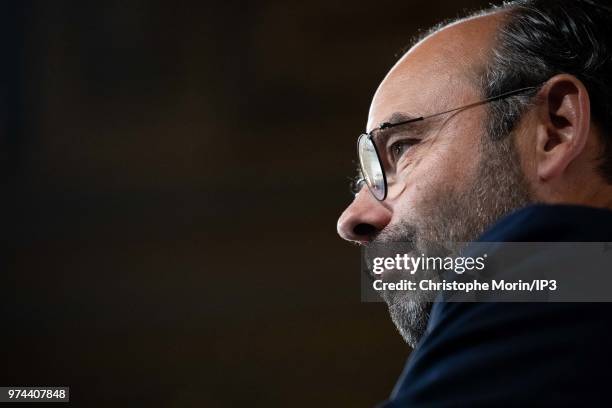 French Prime Minister Edouard Philippe attends the ceremony of signing of joint funding protocol for the Paris 2024 Olympic Games and 2024...