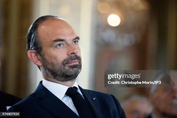 French Prime Minister Edouard Philippe attends the ceremony of signing of joint funding protocol for the Paris 2024 Olympic Games and 2024...