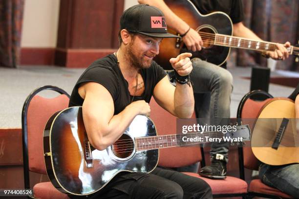 Singer-songwriter Kip Moore joins ACM Lifting Lives campers during ACM Lifting Lives Music Camp Songwriting Workshop at Vanderbilt University on June...