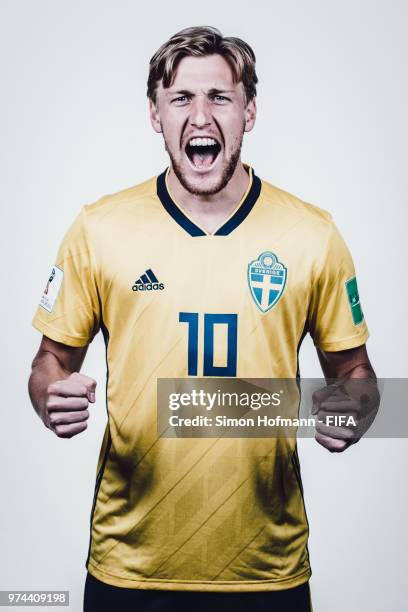 Emil Forsberg of Sweden poses during the official FIFA World Cup 2018 portrait session on June 13, 2018 in Gelendzhik, Russia.