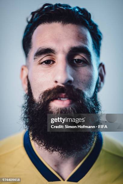 Jimmy Durmaz of Sweden poses during the official FIFA World Cup 2018 portrait session on June 13, 2018 in Gelendzhik, Russia.