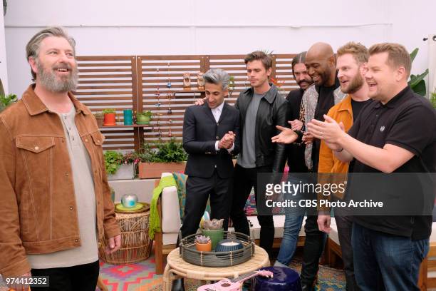 James and the cast of Queer Eye give an LLS staffer a makeover on THE LATE LATE SHOW WITH JAMES CORDEN, airing June 13th.