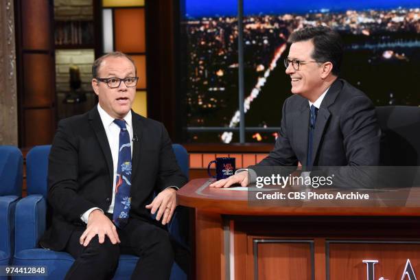 The Late Show with Stephen Colbert and guest Tom Papa during Tuesday's June 12, 2018 show.