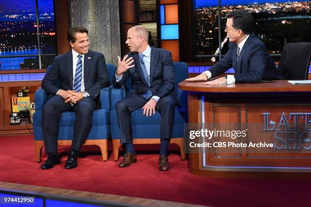The Late Show with Stephen Colbert and guest Anthony Scaramucci, Michael Avenatti during Wednesday's June 13, 2018 show.