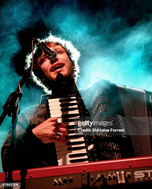 Ben Lovett of Mumford and Sons performs at Manchester Academy on March 4, 2010 in Manchester, England.