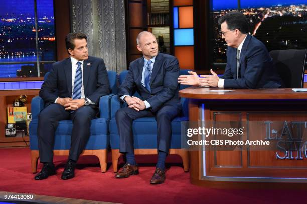 The Late Show with Stephen Colbert and guest Anthony Scaramucci, Michael Avenatti during Wednesday's June 13, 2018 show.