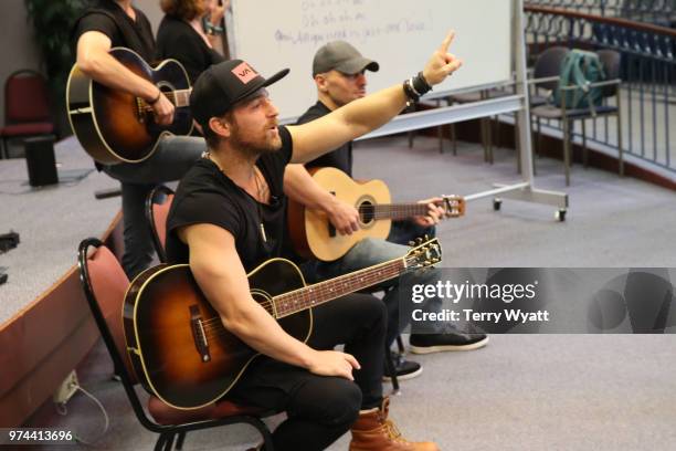 Singer-songwriter Kip Moore joins ACM Lifting Lives campers during ACM Lifting Lives Music Camp Songwriting Workshop at Vanderbilt University on June...