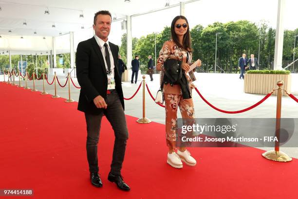 Lothar Matthaus arrives at the stadium with wife Anastasia Klimko prior to during the 2018 FIFA World Cup Russia group A match between Russia and...