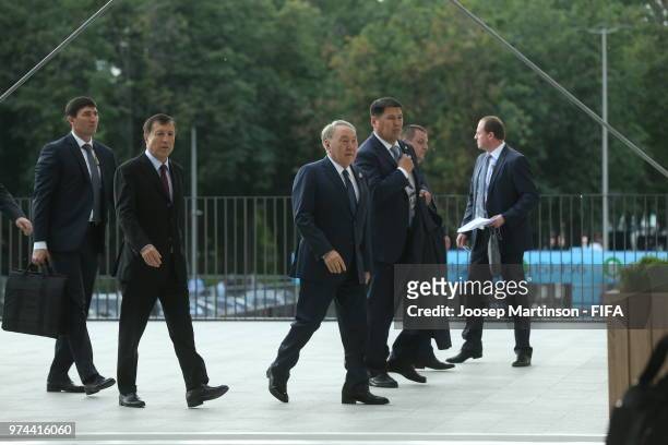 Nursultan Nazarbayev, President of Kazakhstan arrives at the stadium prior to the 2018 FIFA World Cup Russia group A match between Russia and Saudi...