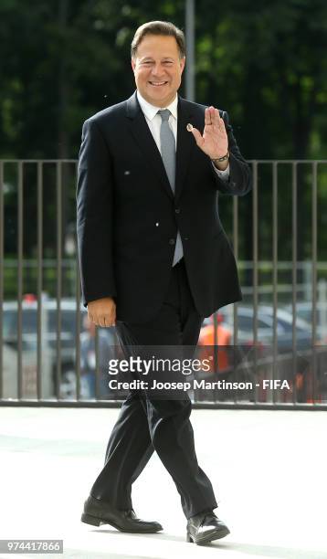 Juan Carlos Varela, President of Panama arrives during the 2018 FIFA World Cup Russia group A match between Russia and Saudi Arabia at Luzhniki...